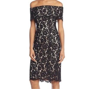 Eliza J Black Lace Off The Shoulder Body Con Cocktail Dress